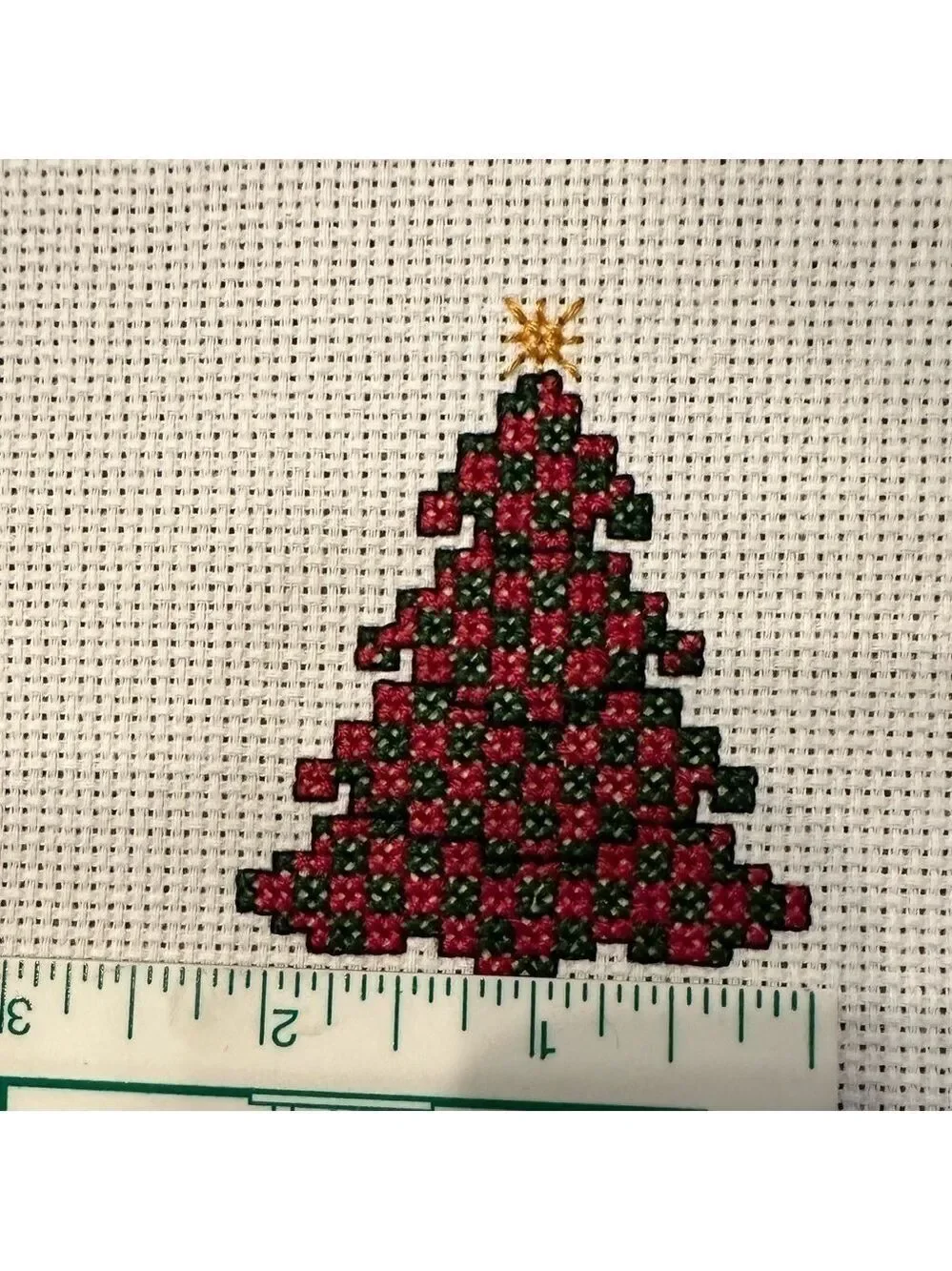 Christmas Tree Counted Cross Stitch, Hand Completed needlework on Aida cloth